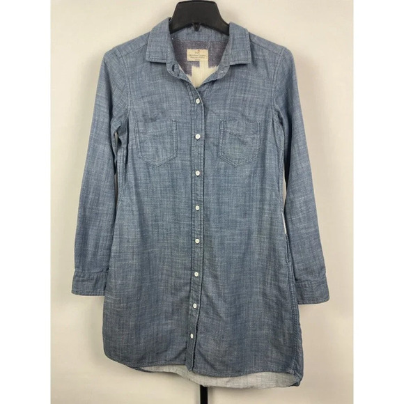 Marine Layer Farah Blue Chambray Long Sleeve Button Up Collared Shirt Dress Sz M - Picture 1 of 6